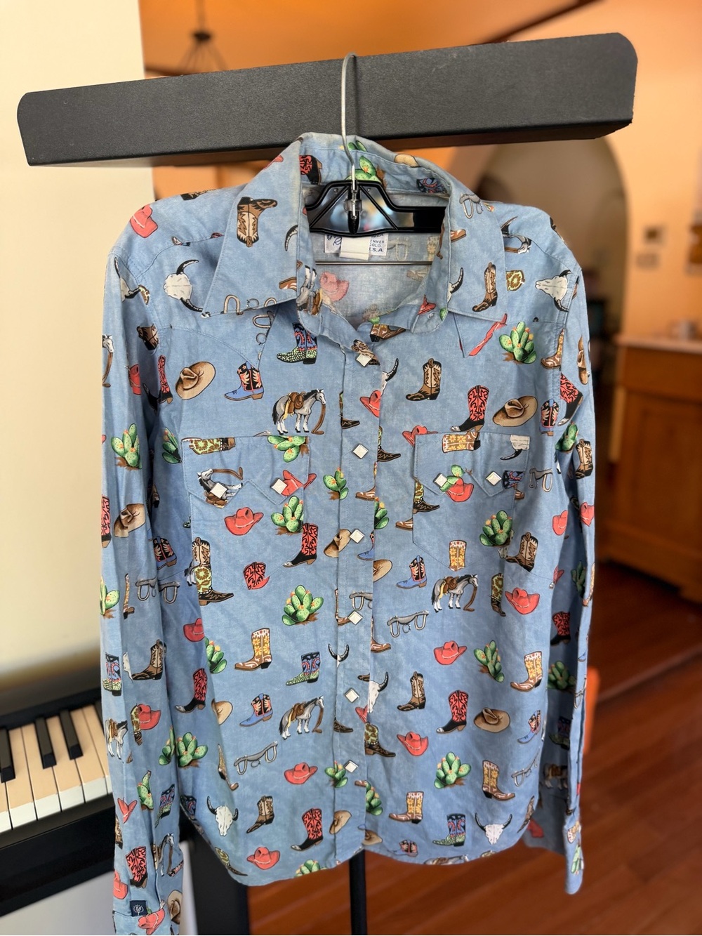 Women’s Blue Rockmount Western Pearl Snap Shirt - Size Large - Picture 2 of 6
